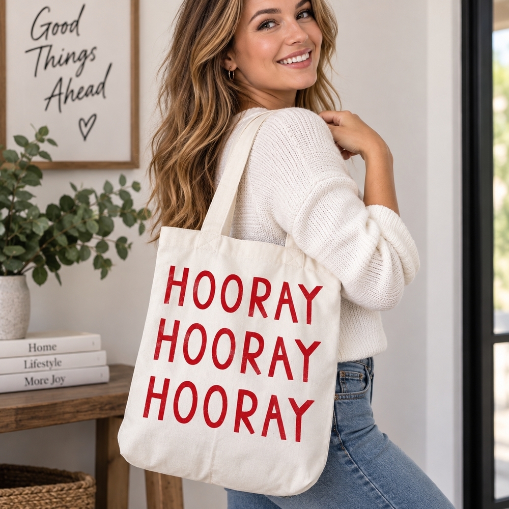 Ban.do "Hooray Hooray Hooray" Canvas Tote Bag 11.5x16"